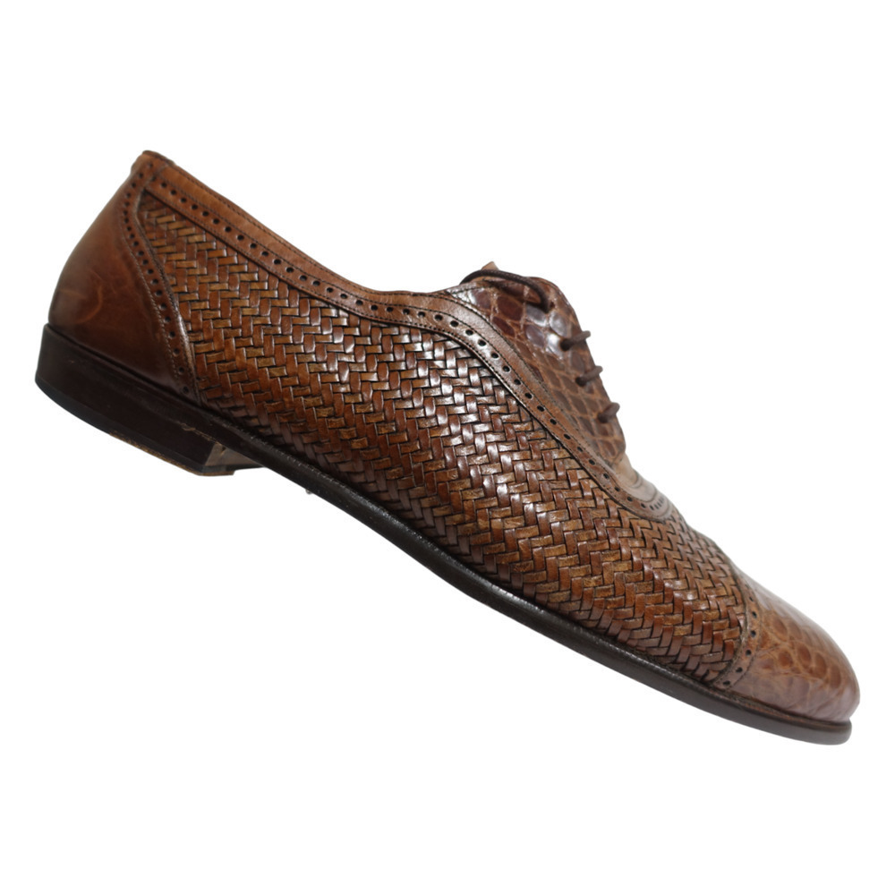 Genuine Crocodile Dress Shoes MIGUEL ANGEL Brown Woven Cap-Toe 9M,US/8.5UK/42E